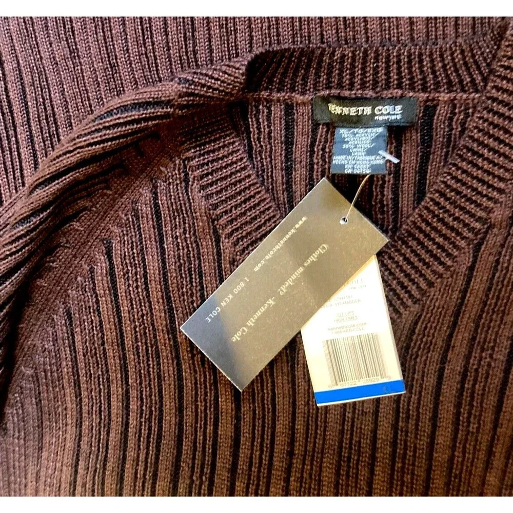 NWT sweater Kenneth Cole pull over XL v neck chunky cable knit wool blend preppy